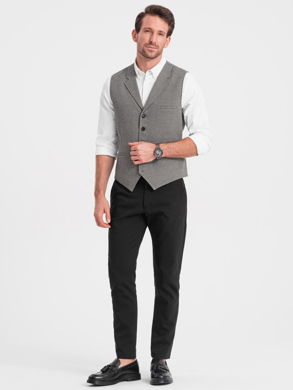 Ombre Clothing Šedá pánská žakárová vesta s klopami Ombre Clothing