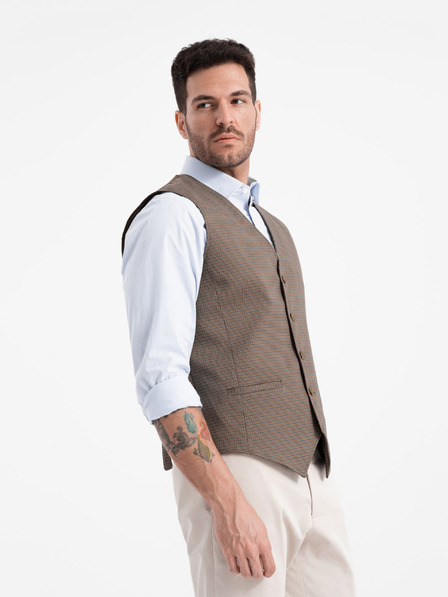 Ombre Clothing Hnědá pánská žakárová vesta Ombre Clothing
