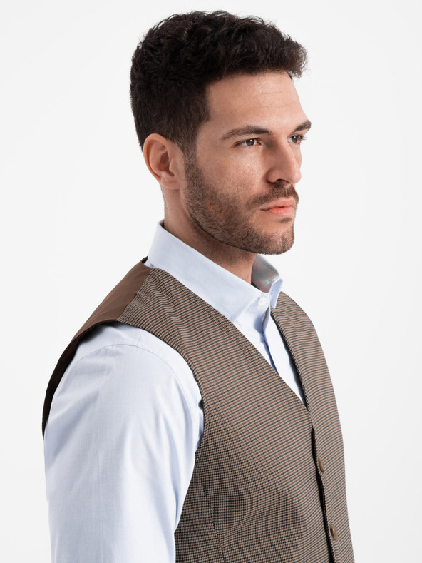 Ombre Clothing Hnědá pánská žakárová vesta Ombre Clothing