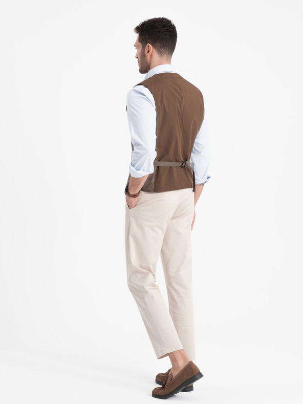 Ombre Clothing Hnědá pánská žakárová vesta Ombre Clothing