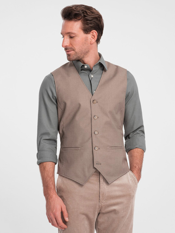 Ombre Clothing Béžová pánská obleková vesta Ombre Clothing