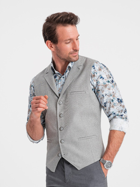 Ombre Clothing Světle šedá pánská obleková vesta s límcem Ombre Clothing
