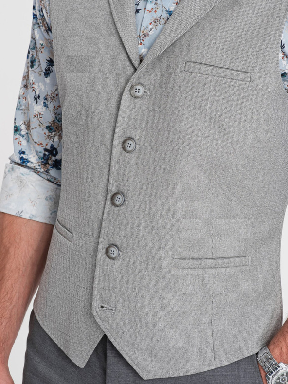 Ombre Clothing Světle šedá pánská obleková vesta s límcem Ombre Clothing