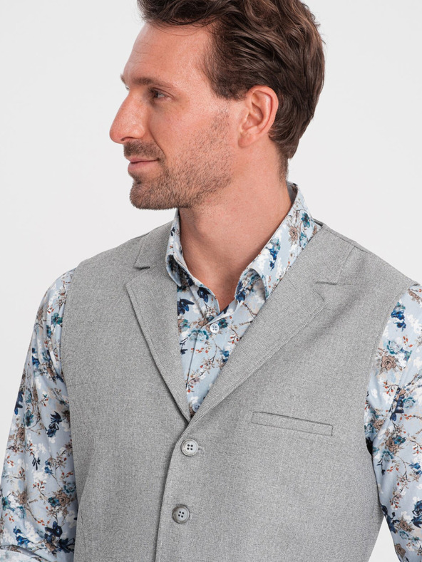 Ombre Clothing Světle šedá pánská obleková vesta s límcem Ombre Clothing