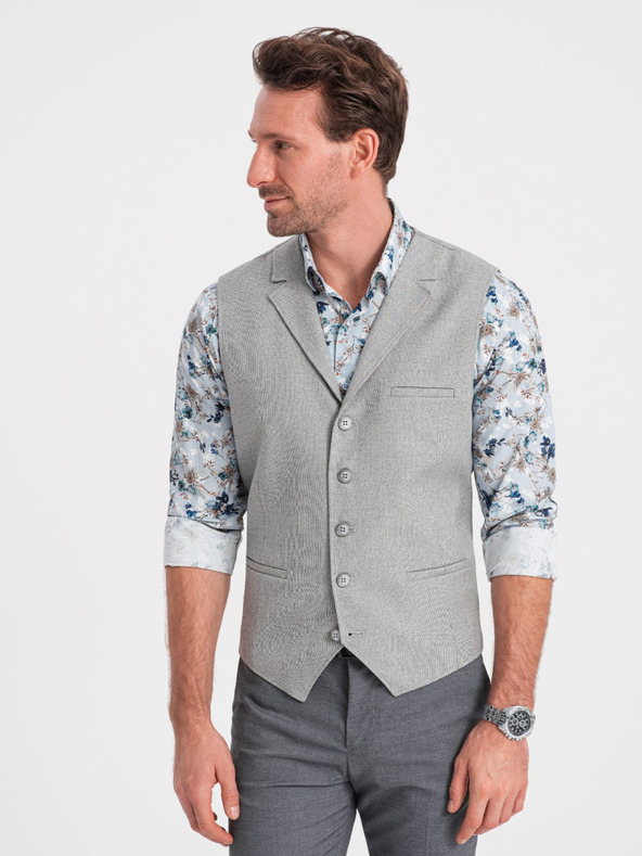 Ombre Clothing Světle šedá pánská obleková vesta s límcem Ombre Clothing