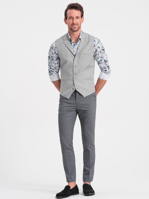 Ombre Clothing Světle šedá pánská obleková vesta s límcem Ombre Clothing