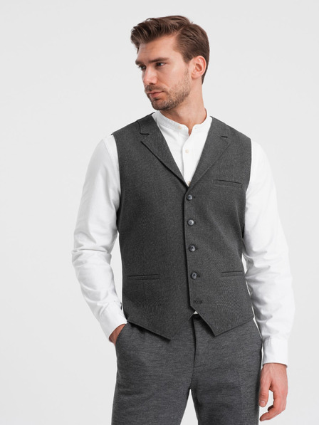 Ombre Clothing Tmavě šedá pánská obleková vesta s límcem Ombre Clothing