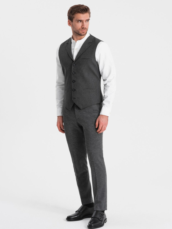 Ombre Clothing Tmavě šedá pánská obleková vesta s límcem Ombre Clothing