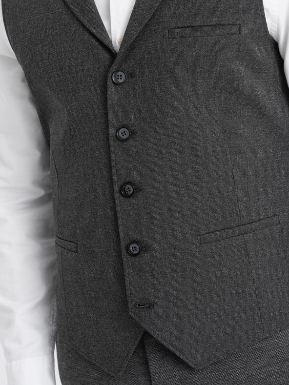 Ombre Clothing Tmavě šedá pánská obleková vesta s límcem Ombre Clothing