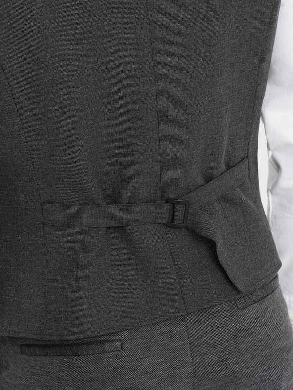 Ombre Clothing Tmavě šedá pánská obleková vesta s límcem Ombre Clothing