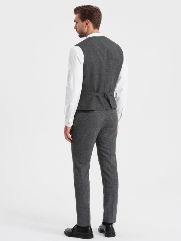 Ombre Clothing Tmavě šedá pánská obleková vesta s límcem Ombre Clothing