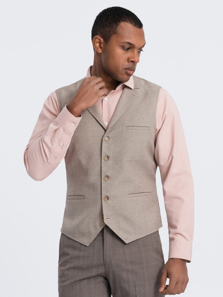 Ombre Clothing Béžová pánská obleková vesta s límcem Ombre Clothing