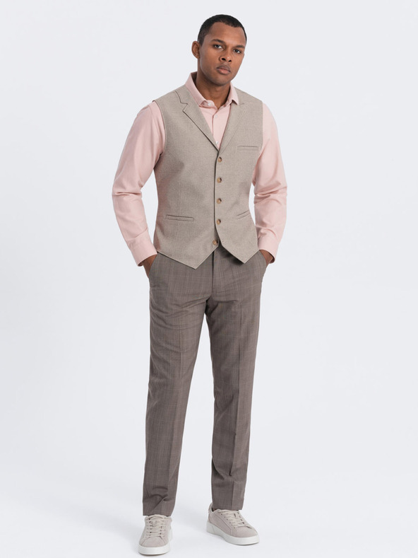 Ombre Clothing Béžová pánská obleková vesta s límcem Ombre Clothing