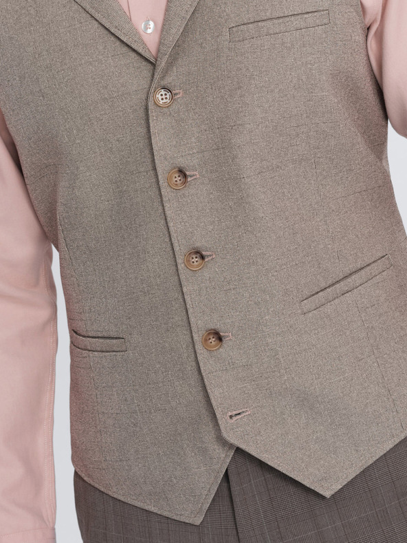 Ombre Clothing Béžová pánská obleková vesta s límcem Ombre Clothing