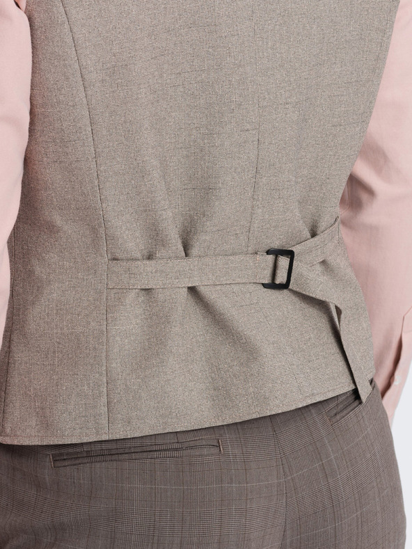 Ombre Clothing Béžová pánská obleková vesta s límcem Ombre Clothing