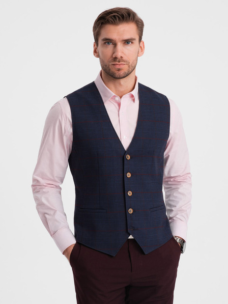 Ombre Clothing Tmavě modrá pánská vesta bez klop Ombre Clothing