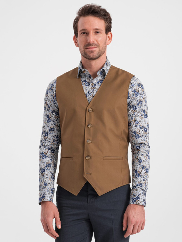 Ombre Clothing Hnědá pánská obleková vesta Ombre Clothing