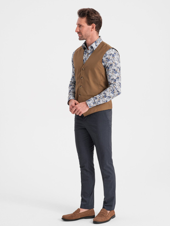 Ombre Clothing Hnědá pánská obleková vesta Ombre Clothing