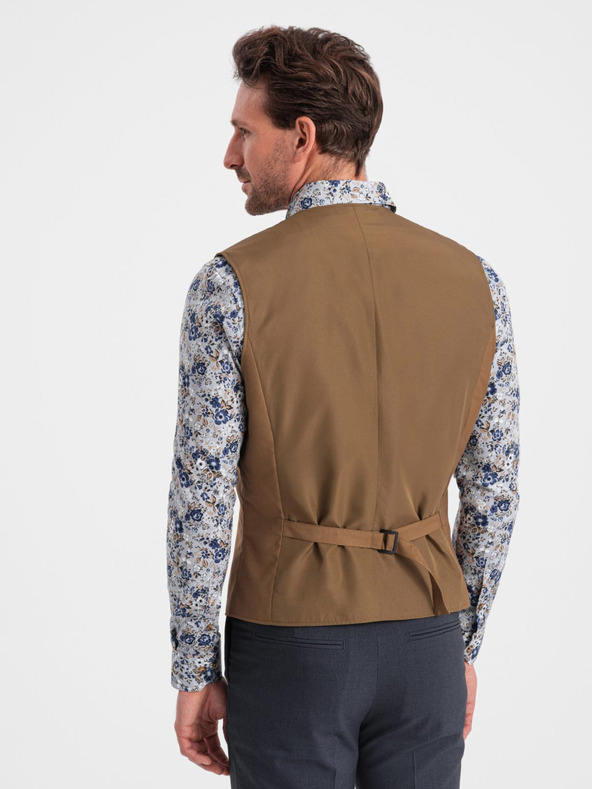 Ombre Clothing Hnědá pánská obleková vesta Ombre Clothing