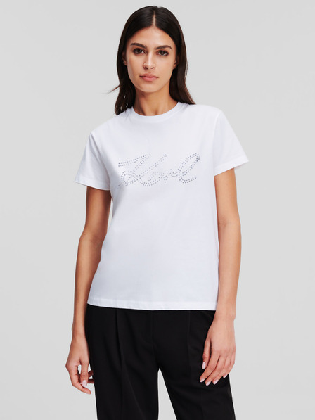 Karl Lagerfeld Bílé dámské tričko KARL LAGERFELD Rhinestone Logo