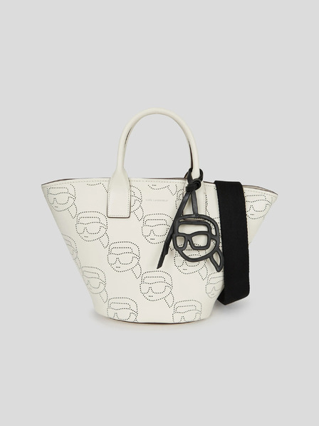 Karl Lagerfeld Krémová dámská kožená kabelka KARL LAGERFELD Ikonik 2.0 Perforated Tote