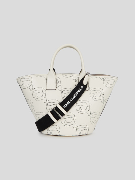Karl Lagerfeld Krémová dámská kožená kabelka KARL LAGERFELD Ikonik 2.0 Perforated Tote