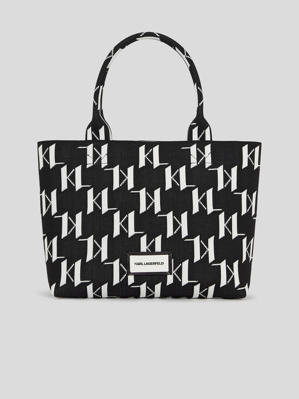 Karl Lagerfeld Bílo-černá dámská vzorovaná kabelka KARL LAGERFELD Monogram Knit