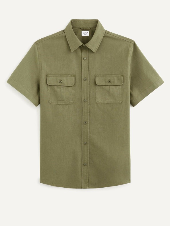 Celio Khaki pánská košile s kapsami Celio