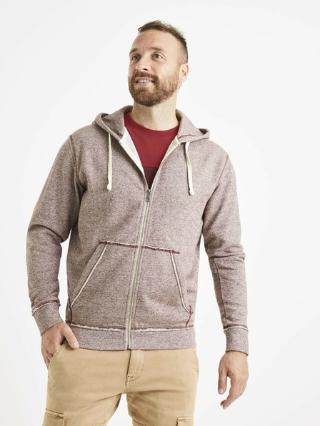 Celio Vínová pánská žíhaná mikina s kapucí Celio