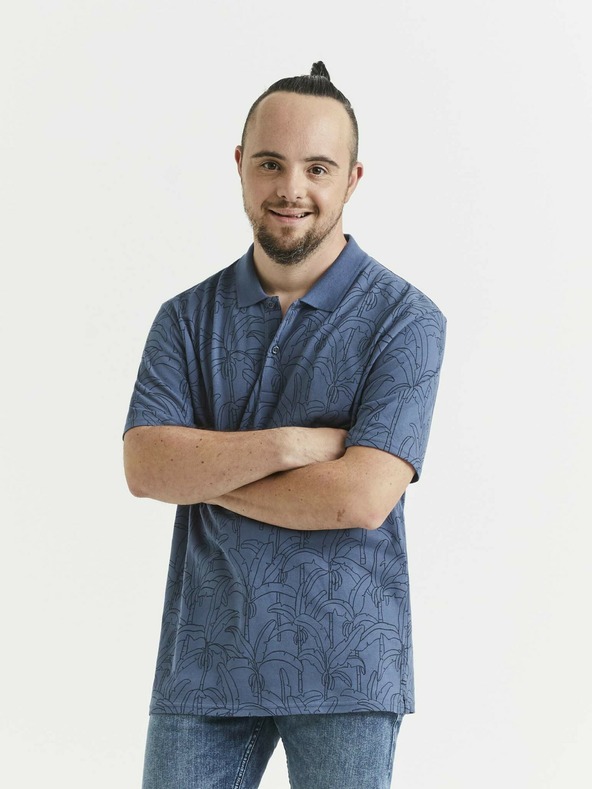 Celio Modré pánské vzorované polo tričko Celio