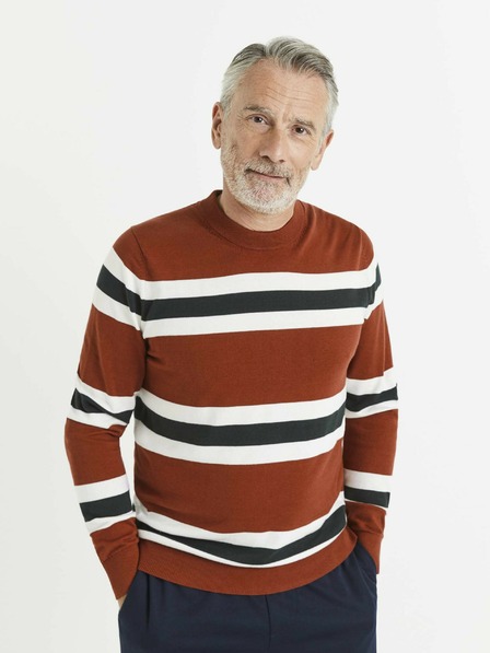 Celio Bílo-červený pánský pruhovaný svetr Celio
