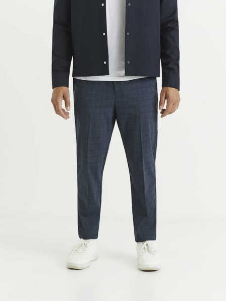Celio Tmavě modré pánské kostkované kalhoty Celio
