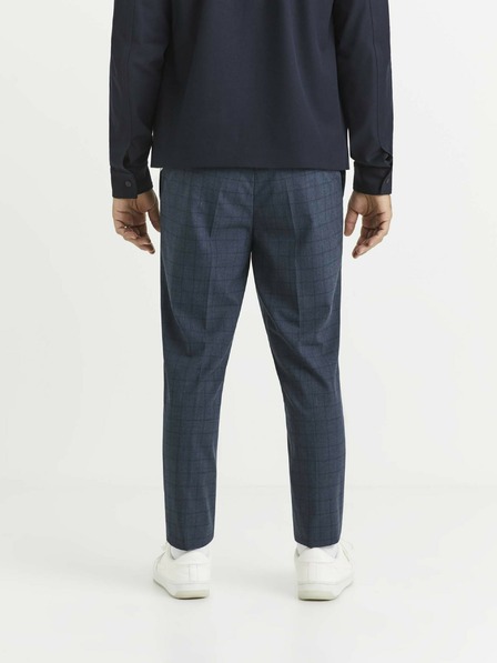 Celio Tmavě modré pánské kostkované kalhoty Celio