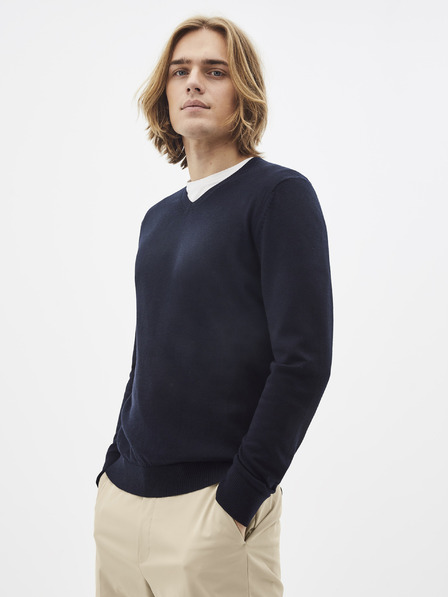 Celio Tmavě modrý vlněný svetr Celio Semeriv
