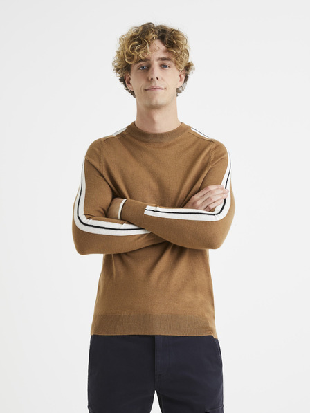 Celio Hnědý svetr s příměsí vlny Celio Veritas