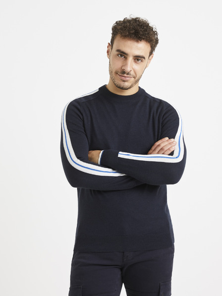 Celio Tmavě modrý svetr s příměsí vlny Celio Veritas