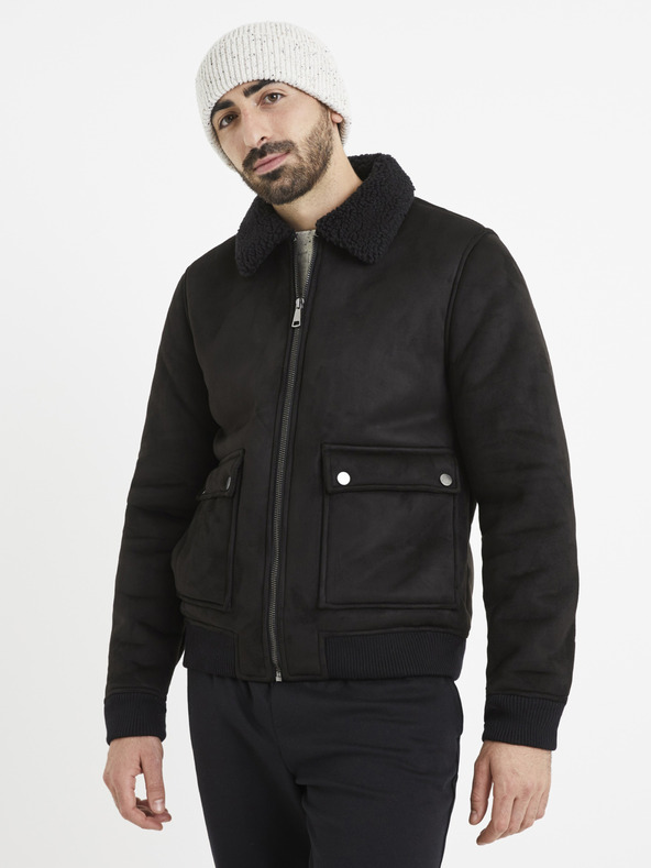 Celio Černá bunda z umelého kožíšku Celio Vutoronto