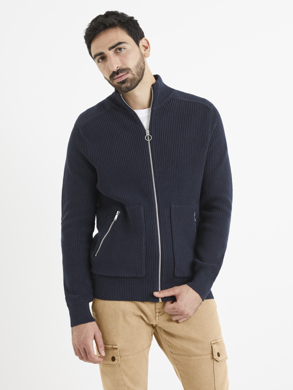 Celio Tmavě modrá basic mikina Celio Vezipper