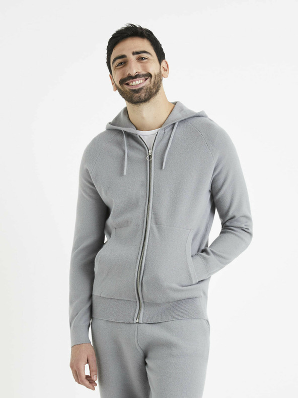 Celio Šedá pánská mikina s kapucí Celio