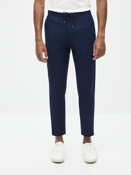 Celio Tmavě modré pánské lněné zkrácené kalhoty Celio