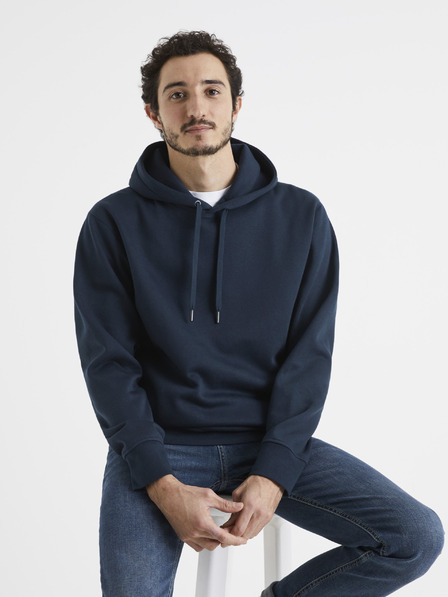 Celio Tmavě modrá pánská mikina s kapucí Celio Vesix