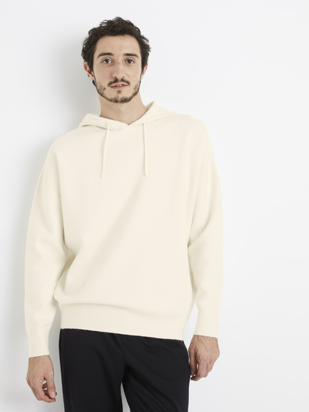Celio Krémová pánská basic mikina s kapucí Celio