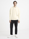 Celio Krémová pánská basic mikina s kapucí Celio