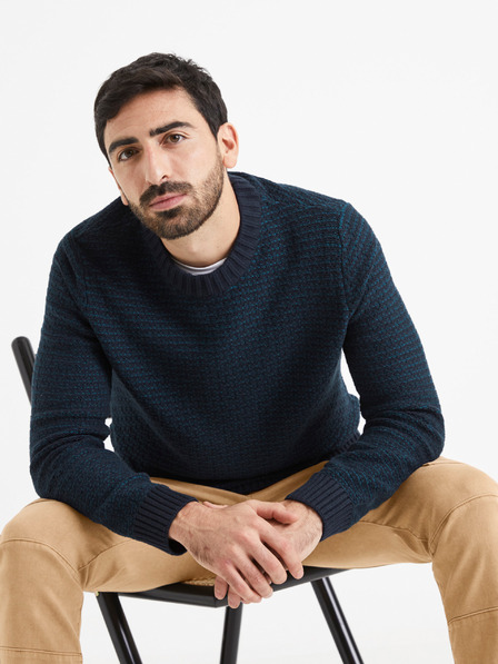 Celio Tmavě modrý pánský vzorovaný svetr Celio Vecountry