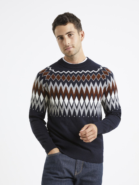 Celio Tmavě modrý pánský vzorovaný svetr Celio