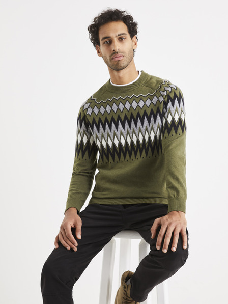 Celio Khaki pánský vzorovaný svetr Celio Veryfair