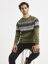 Celio Khaki pánský vzorovaný svetr Celio Veryfair