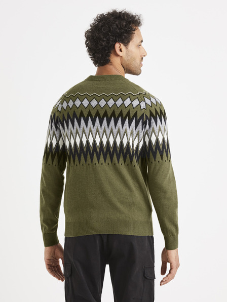 Celio Khaki pánský vzorovaný svetr Celio Veryfair
