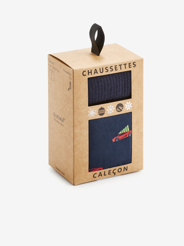 Celio Dárková sada modrých vzorovaných pánských trenýrek a ponožek Celio