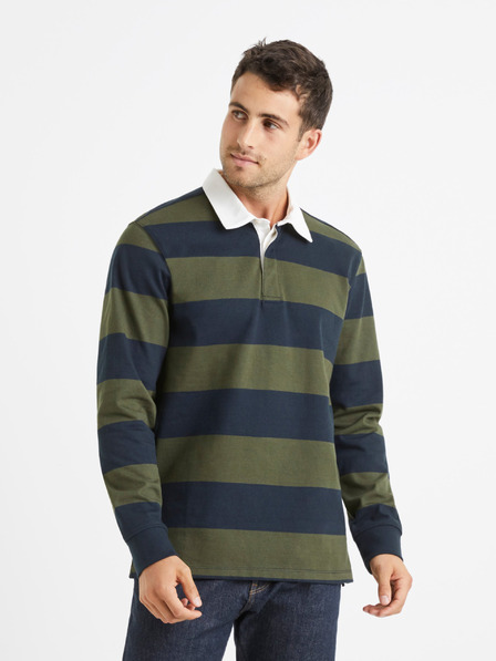 Celio Modro-zelené pánské pruhované polo tričko Celio Verugby